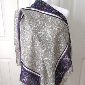 PAISLEY Royal Purple Black & White Square SCARF Layered Border Pretty Casual